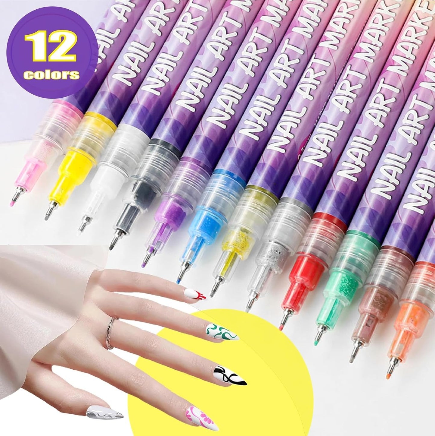 🎨12 Colors Nail Art Pens Set