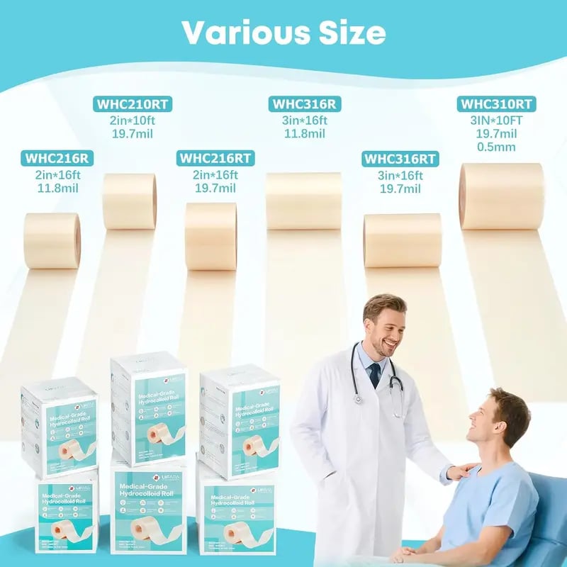 LIFARA Hydrocolloid Roll for Wound Care(2in*10ft, 19.7mil/ 0.5mm Thickness)