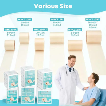 LIFARA Hydrocolloid Roll for Wound Care(2in*10ft, 19.7mil/ 0.5mm Thickness)
