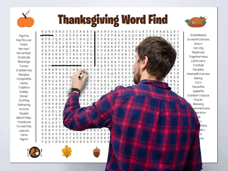 🦃🎉 Jumbo Thanksgiving Word Search Poster – Giant 36"x24" Fun!