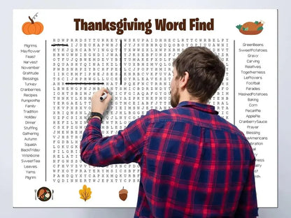 🦃🎉 Jumbo Thanksgiving Word Search Poster – Giant 36"x24" Fun!