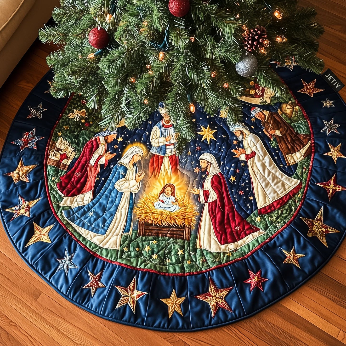 Bethlehem Peace Christmas Quilted Tree Skirt