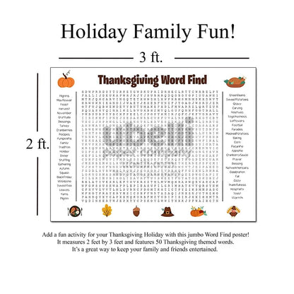 🦃🎉 Jumbo Thanksgiving Word Search Poster – Giant 36"x24" Fun!