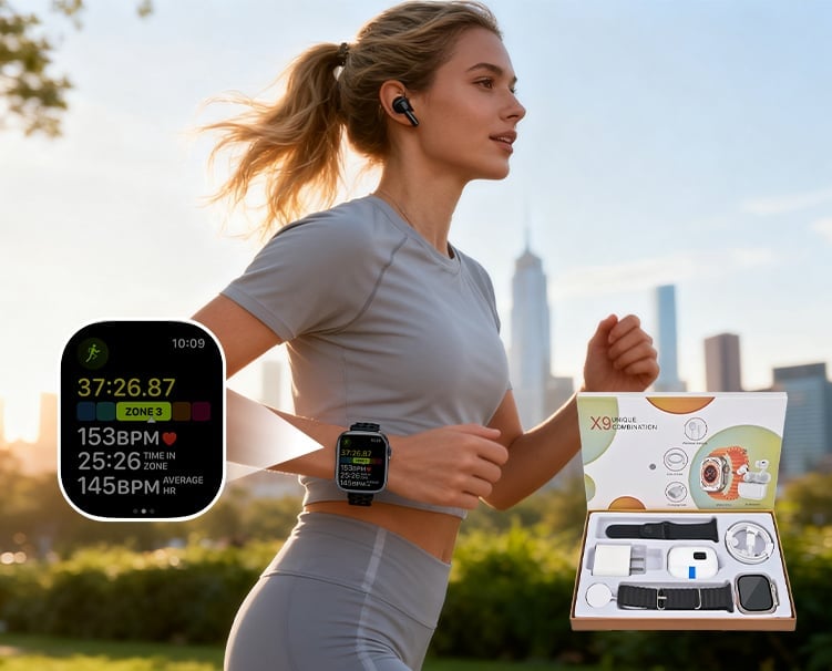 🏆 #1 Bestselling🏆--Smartwatch 6-in-1 Kit: Smartwatch, Bluetooth headphones, 20W fast charger, Type-C fast-charging cable, adapter, and audio support—compact and portable