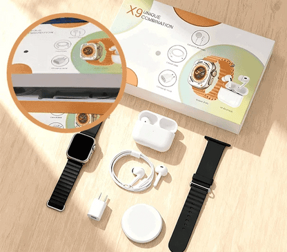 🏆 #1 Bestselling🏆--Smartwatch 6-in-1 Kit: Smartwatch, Bluetooth headphones, 20W fast charger, Type-C fast-charging cable, adapter, and audio support—compact and portable